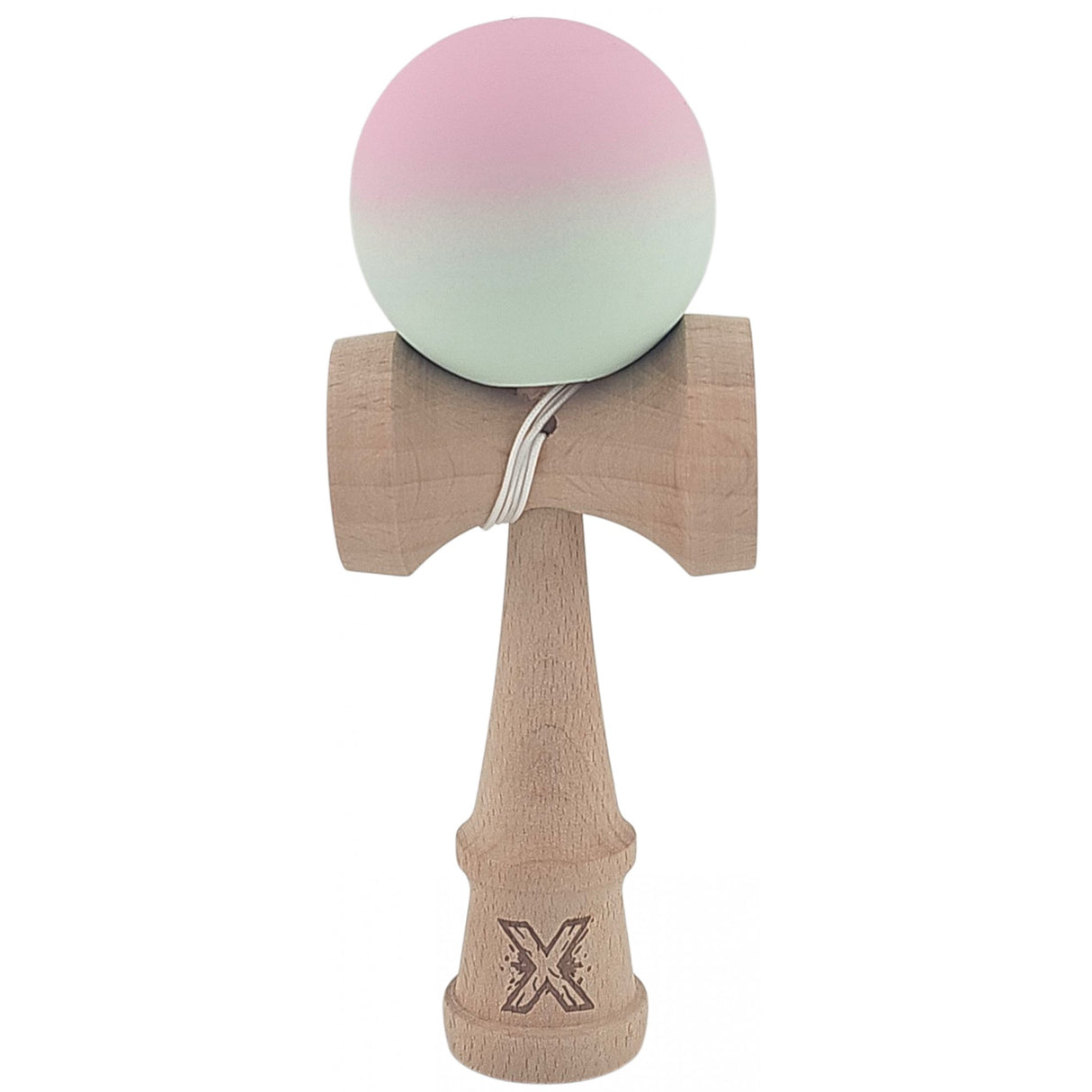 Kendama X Originala, Profesionala, Vivimall, din Lemn, Rubber Grip, 18 cm, Roz/Verde - vivimall.ro