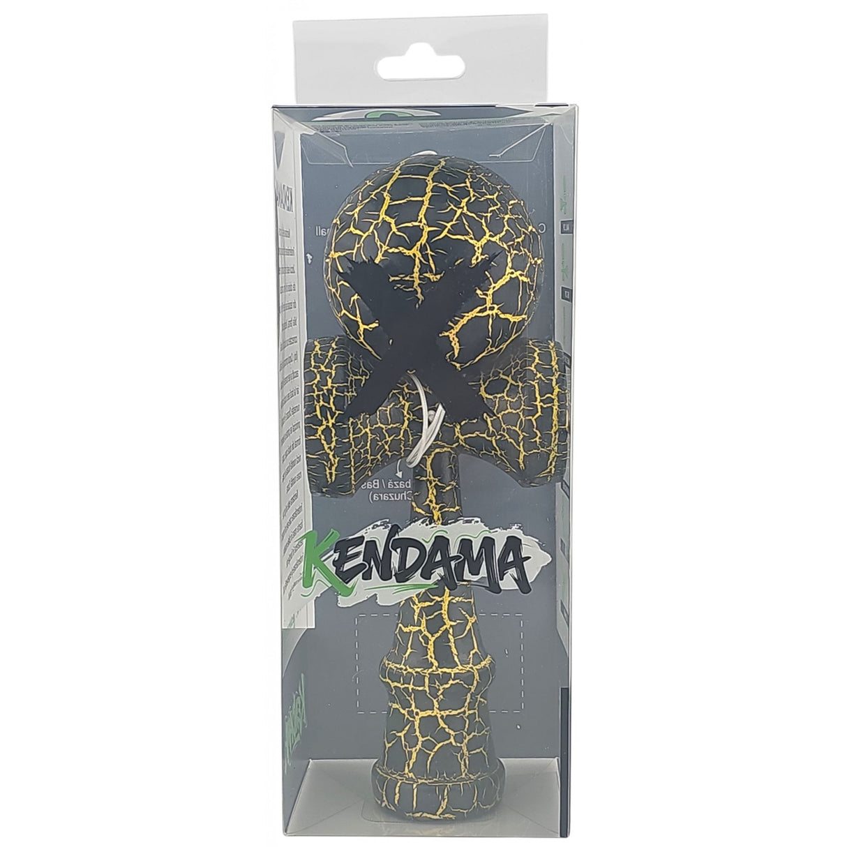 Kendama X Originala, Profesionala, Flippy, Kendama Cracked, din Lemn – 18 cm, Crack Negru/Galben