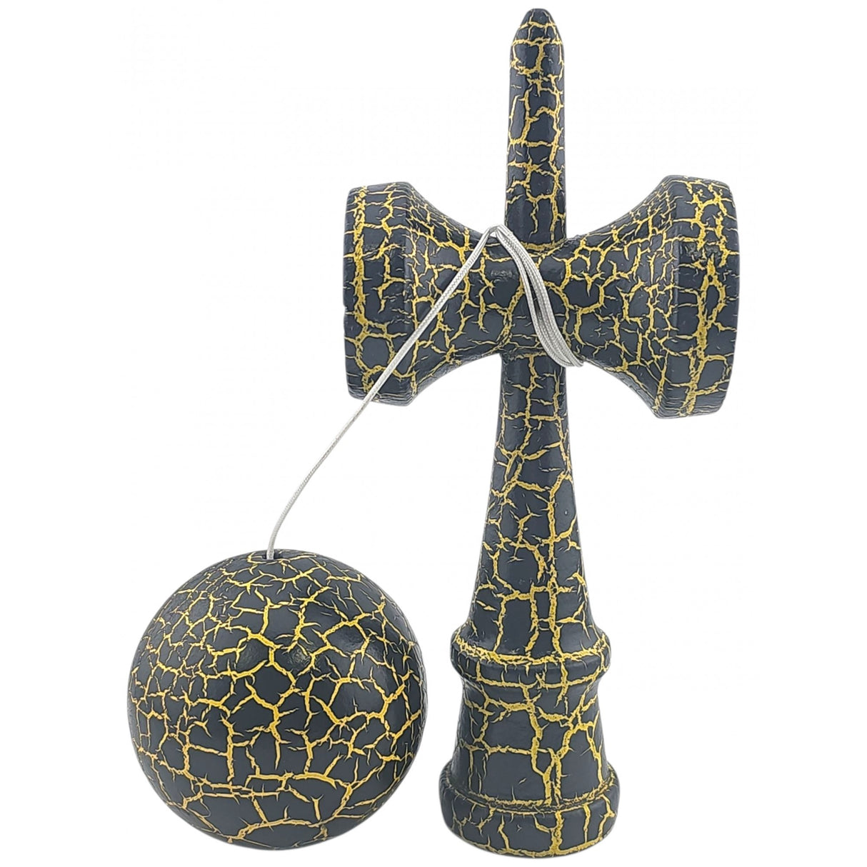 Kendama X Originala, Profesionala, Flippy, Kendama Cracked, din Lemn – 18 cm, Crack Negru/Galben