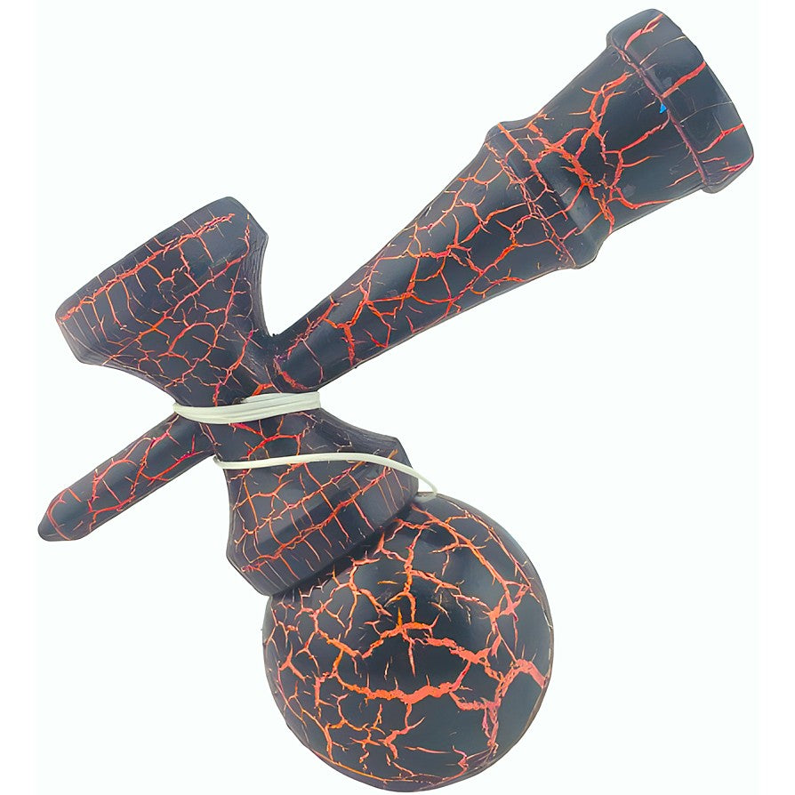 Kendama X Originala, Profesionala, Flippy, Kendama Cracked, din Lemn – 18 cm, Crack Negru/Portocaliu - vivimall.ro