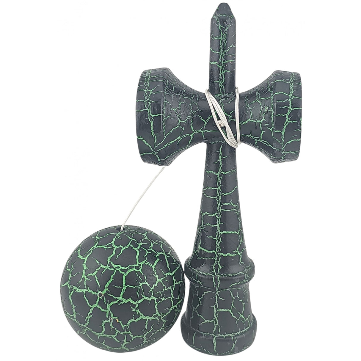 Kendama X Originala, Profesionala, Flippy, Kendama Cracked, din Lemn – 18 cm, Crack Negru/Verde