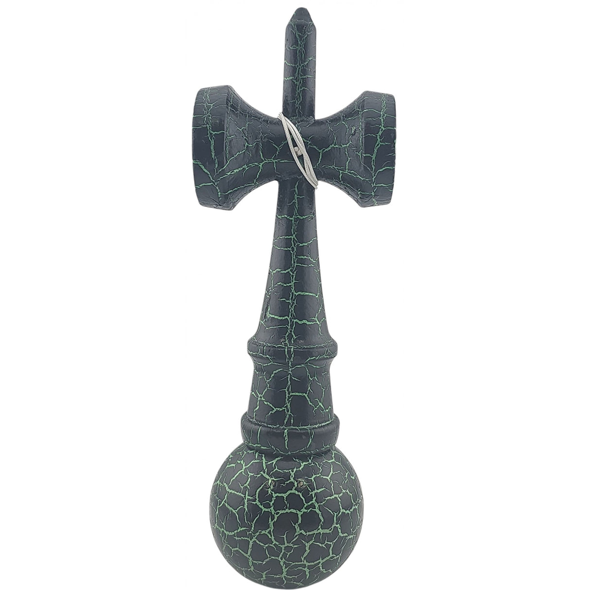 Kendama X Originala, Profesionala, Flippy, Kendama Cracked, din Lemn – 18 cm, Crack Negru/Verde - vivimall.ro