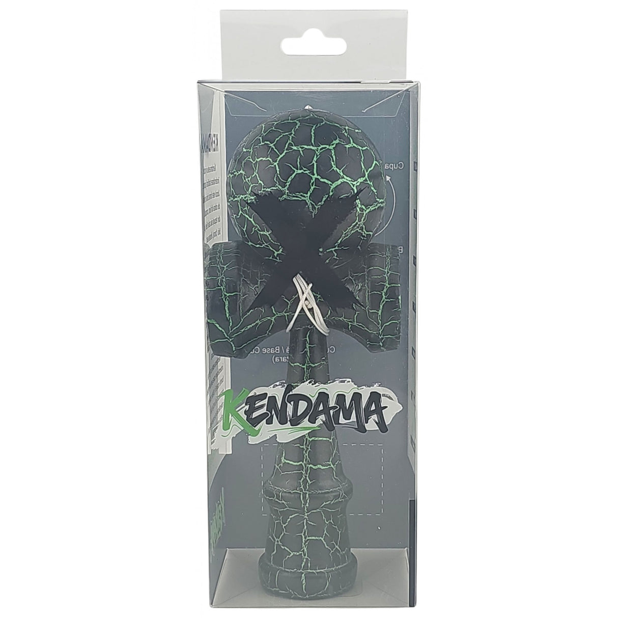 Kendama X Originala, Profesionala, Flippy, Kendama Cracked, din Lemn – 18 cm, Crack Negru/Verde