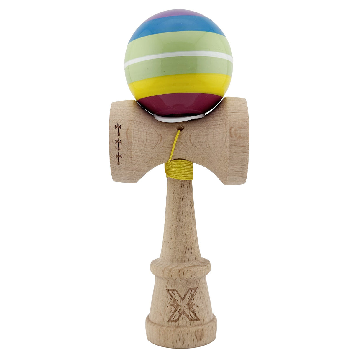 Kendama profesională Legendary Spectrum V3, detaliu cupe King Size 5,1 cm și finisaj Super Sticky multicolor