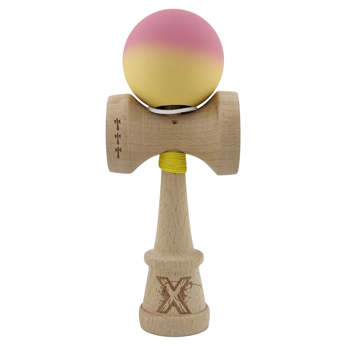 Kendama X Originala, Profesionala, Vivimall, Big Cups V3, Rubber Grip model Roz/Galben - vivimall.ro