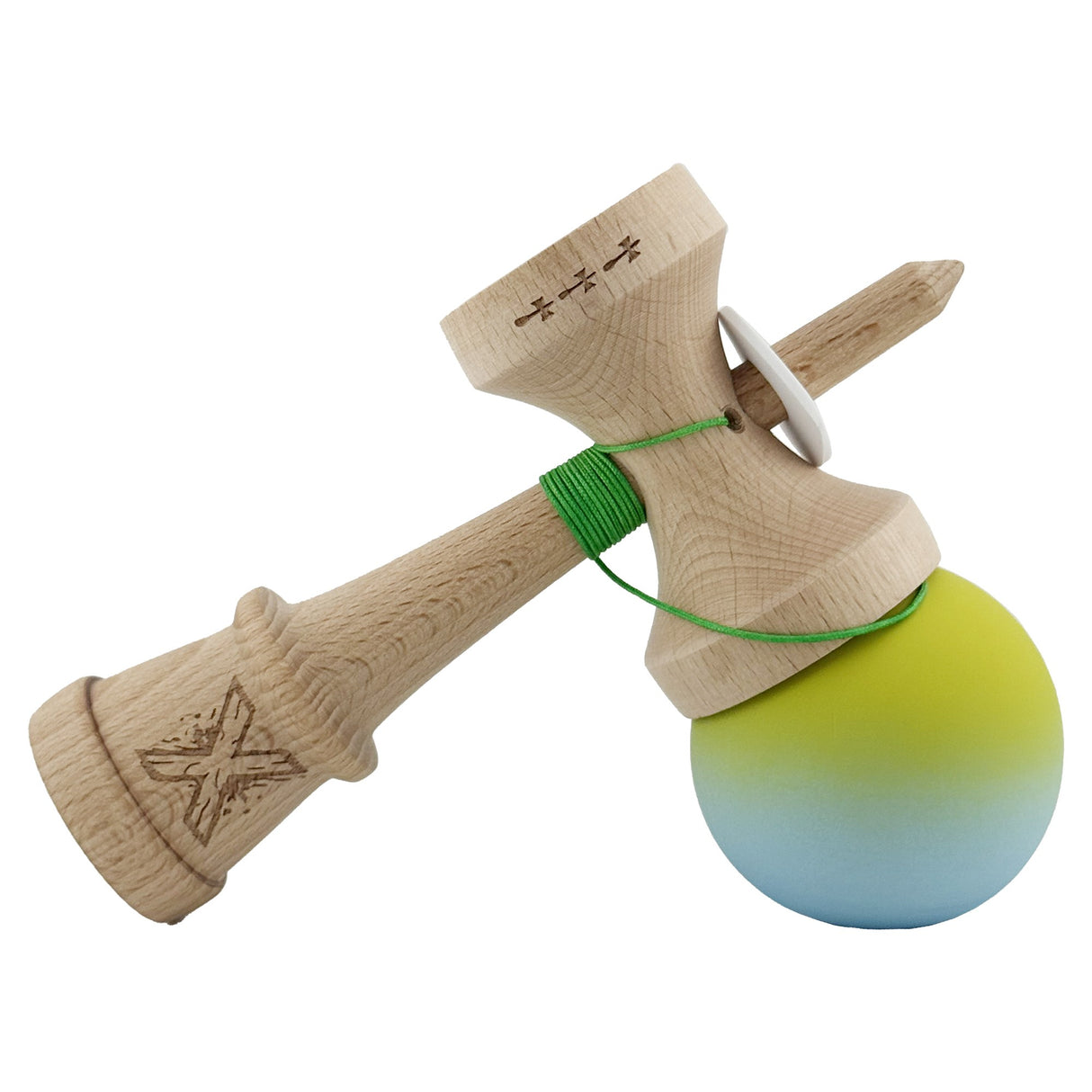 Kendama X Originala, Profesionala, Vivimall, Big Cups V3, Rubber Grip model verde/albastru - vivimall.ro
