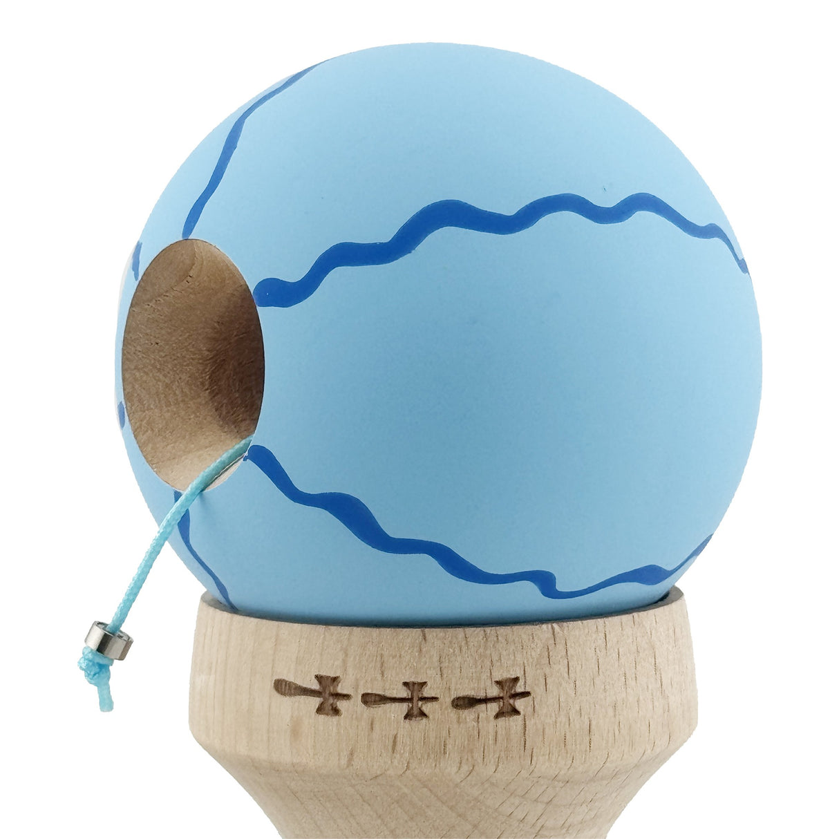 Kendama X Originala, Profesionala, Vivimall, Rubber Grip, Cupe Mari KING SIZE V3, Gaura in Baza, Rulment Metalic, din lemn 18 cm, Ata 55 cm, Special Albastru deschis - vivimall.ro