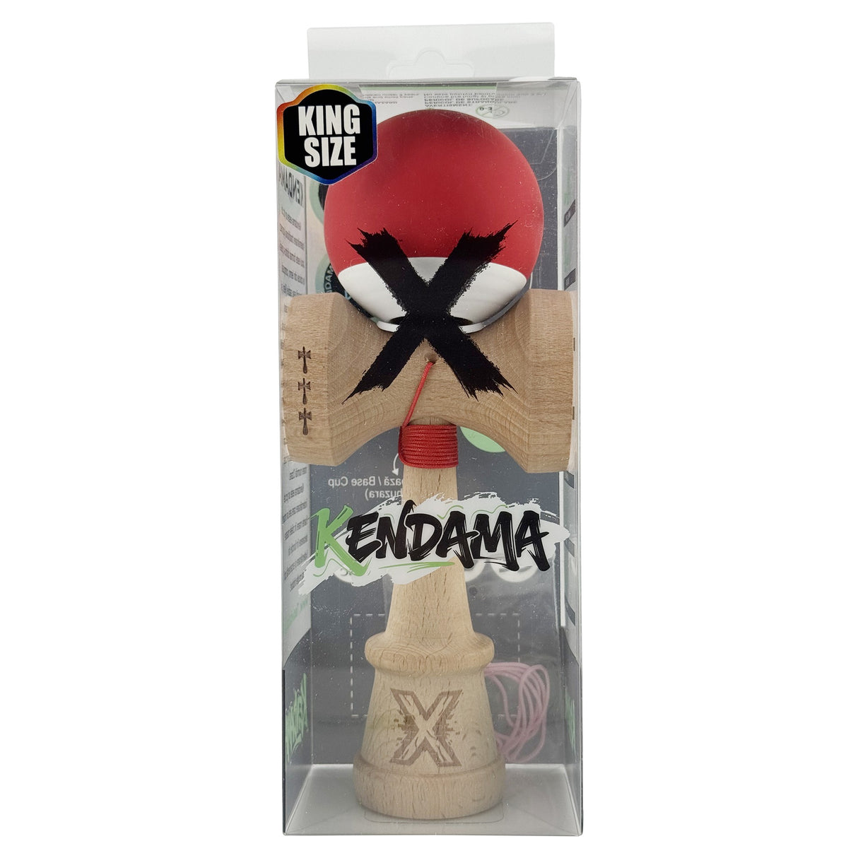 Kendama X Originala, Profesionala, Vivimall, Rubber Grip, Cupe Mari KING SIZE V3, Gaura in Baza, Rulment Metalic, din lemn 18 cm, Ata 55 cm, Bicolor Rosu/Alb - vivimall.ro