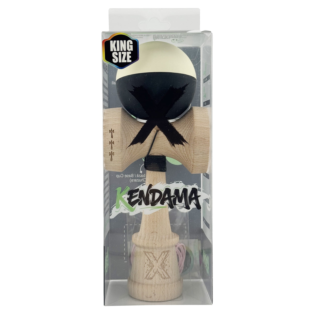 Kendama X Originala, Profesionala, Vivimall, Rubber Grip, Cupe Mari KING SIZE V3, Gaura in Baza, Rulment Metalic, din lemn 18 cm, Ata 55 cm, Bicolor Galben/Negru - vivimall.ro