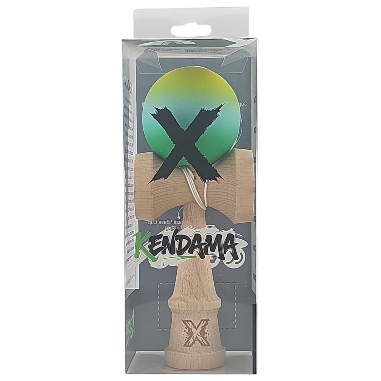 Kendama X Originala, Profesionala, Flippy, Rubber Grip, din Lemn, 18 cm, Galben/Albastru/Verde