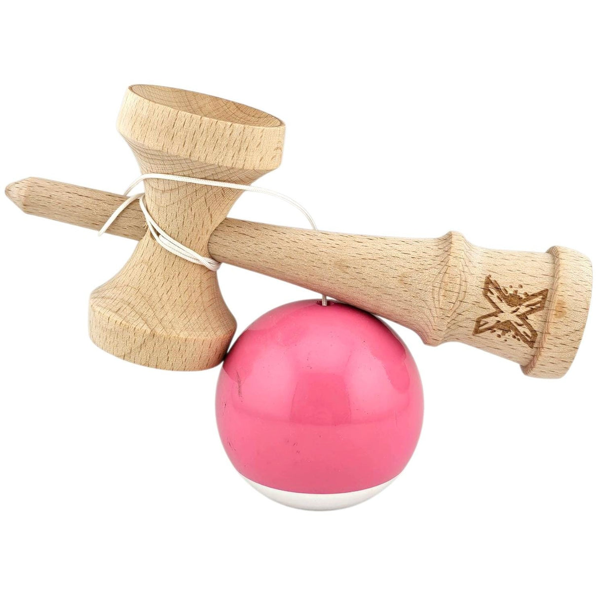 Kendama X Originala, Profesionala, Vivimall, Super Sticky, din Lemn, 18 cm,- Roz/Gri - vivimall.ro