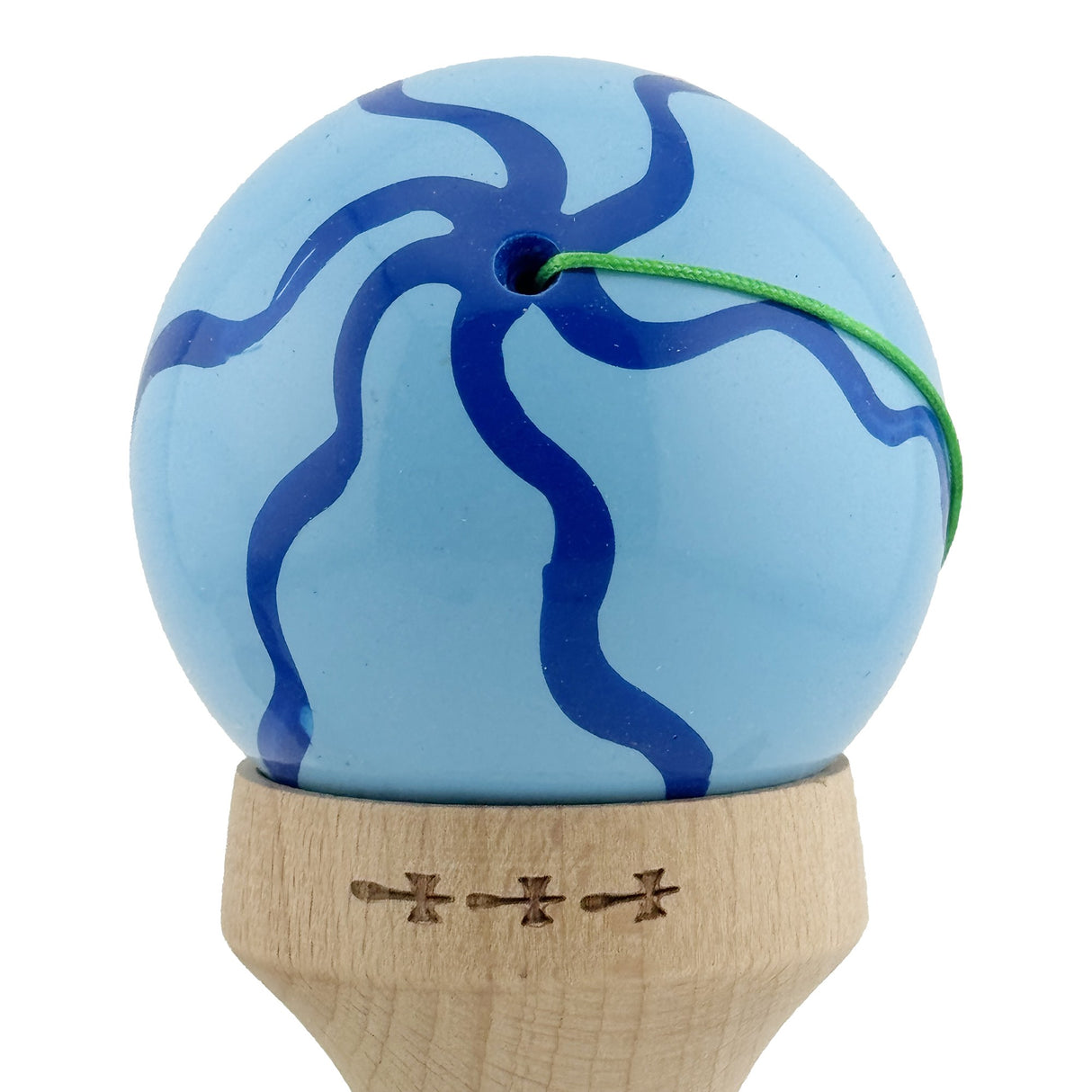 Kendama X Originala, Profesionala, Flippy, Super Sticky cu Cupe Mari KING SIZE V3, Gaura in Baza, Rulment Metalic, din lemn 18 cm, Ata 62/65 cm, Special Albastru deschis - vivimall.ro