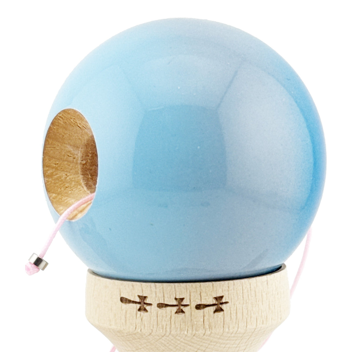 Kendama X Originala, Profesionala, Flippy, Super Sticky cu Cupe Mari KING SIZE V3, Gaura in Baza, Rulment Metalic, din lemn 18 cm, Ata 62/65 cm, Gradient Albastru/Gri/Bleu - vivimall.ro