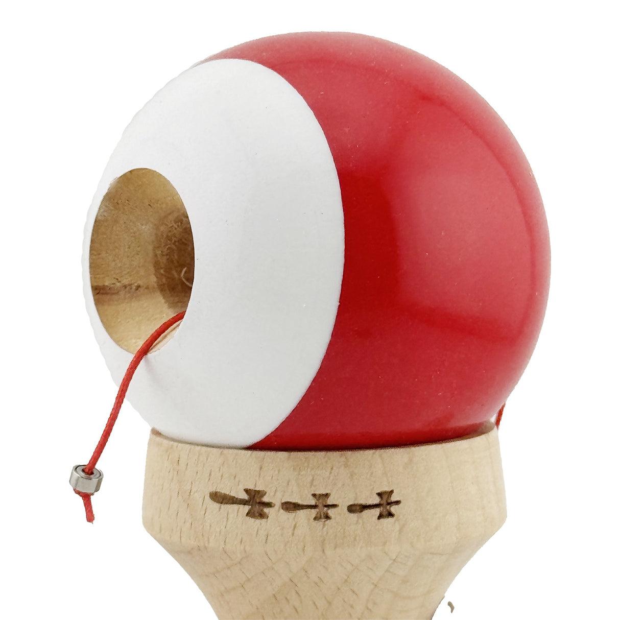 Set complet kendama X King Size V3 Super Sticky, bicolor Roșu/Alb, lemn natural 18 cm