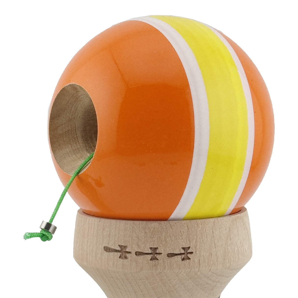 Kendama X Originala, Profesionala, Flippy, Super Sticky cu Cupe Mari KING SIZE V3, Gaura in Baza, Rulment Metalic, din lemn 18 cm, Ata 62/65 cm, Special Portocaliu/Galben - vivimall.ro