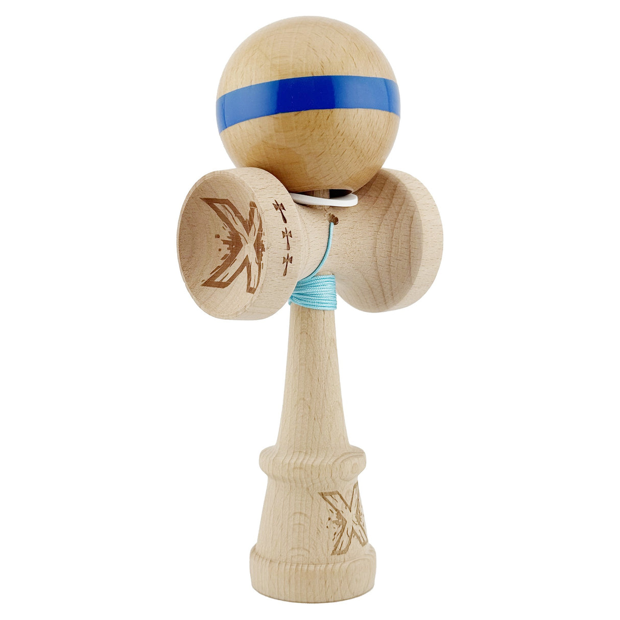 Kendama X Originala, Profesionala, Vivimall, Super Sticky, Cupe Mari KING SIZE V3, Gaura in Baza, Rulment Metalic, din lemn 18 cm, Ata 55 cm, Original Albastru - vivimall.ro