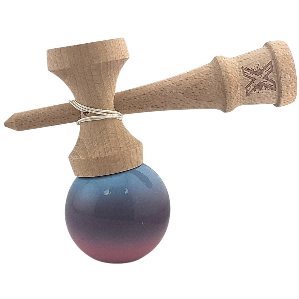 Kendama X Originala, Profesionala, Vivimall, Super Sticky, din Lemn, 18 cm, Albastru Deschis/Mov/Roz - vivimall.ro