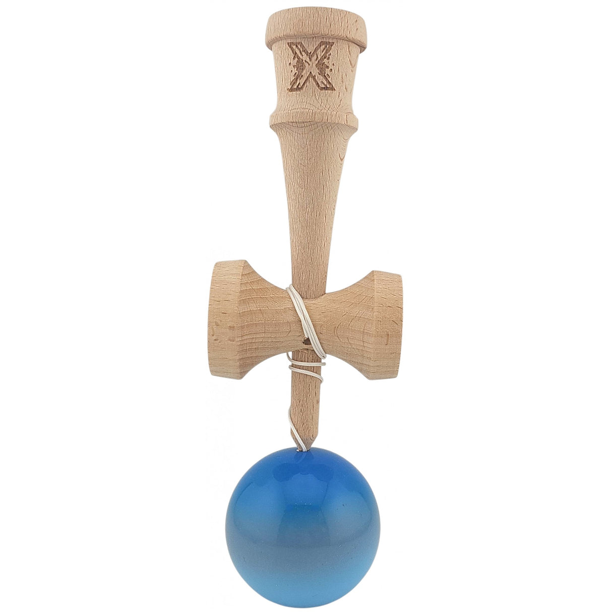 Kendama X Originala, Profesionala, Vivimall, Super Sticky din Lemn, 18 cm, Gradient Albastru/Gri/Bleu - vivimall.ro