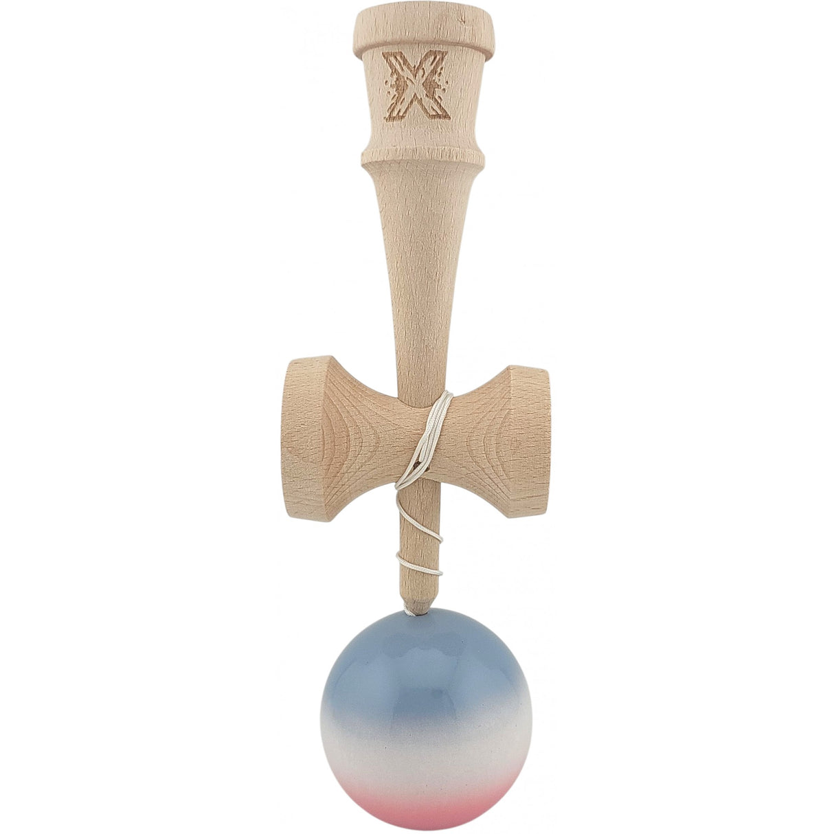 Kendama X Originala, Profesionala, Vivimall, Super Sticky din Lemn, 18 cm, Gradient Roz/Alb/Gri - vivimall.ro