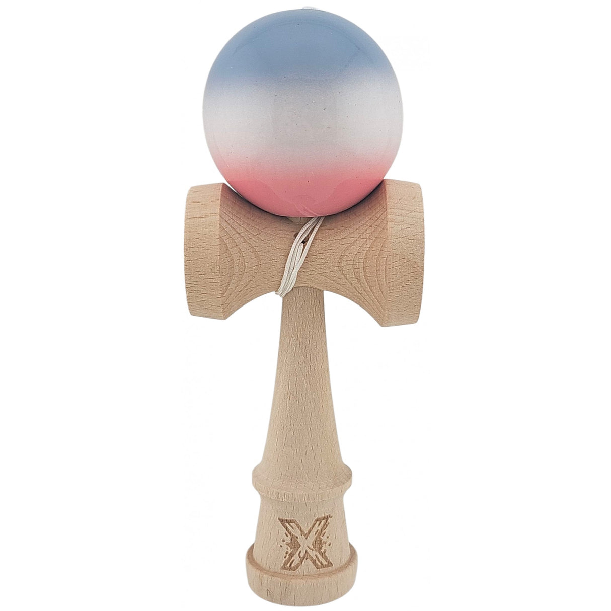 Kendama X Originala, Profesionala, Vivimall, Super Sticky din Lemn, 18 cm, Gradient Roz/Alb/Gri - vivimall.ro