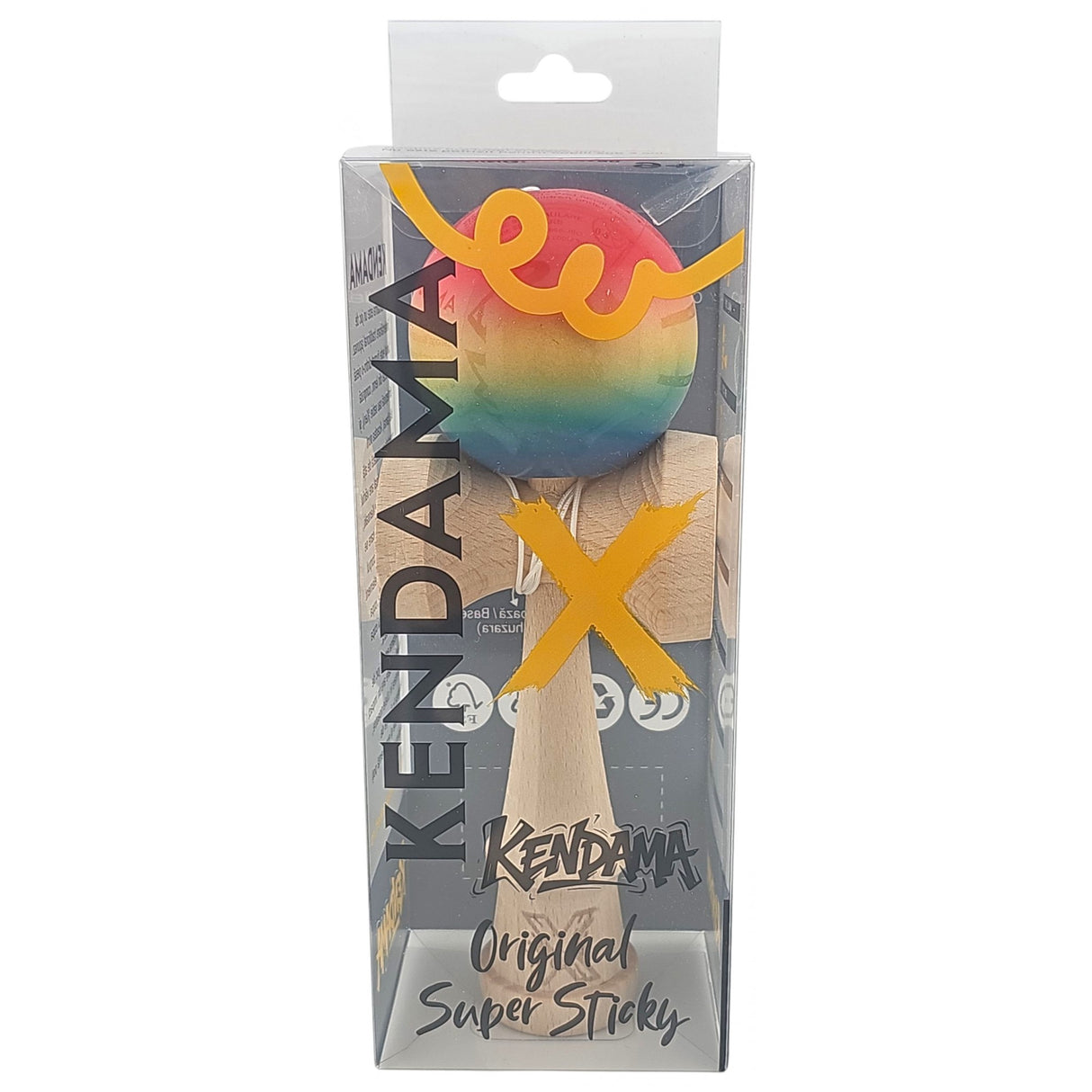 Kendama X Originala, Profesionala, Vivimall, Super Sticky din Lemn, 18 cm, Gradient Roz/Galben/Albastru - vivimall.ro