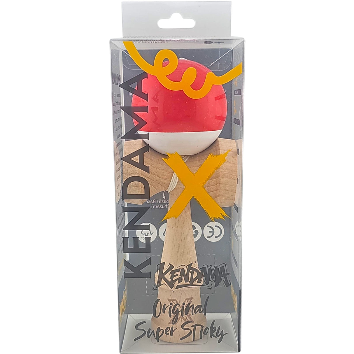 Kendama X Originala, Profesionala, Vivimall, Super Sticky, din Lemn, 18 cm, Rosu/Alb - vivimall.ro