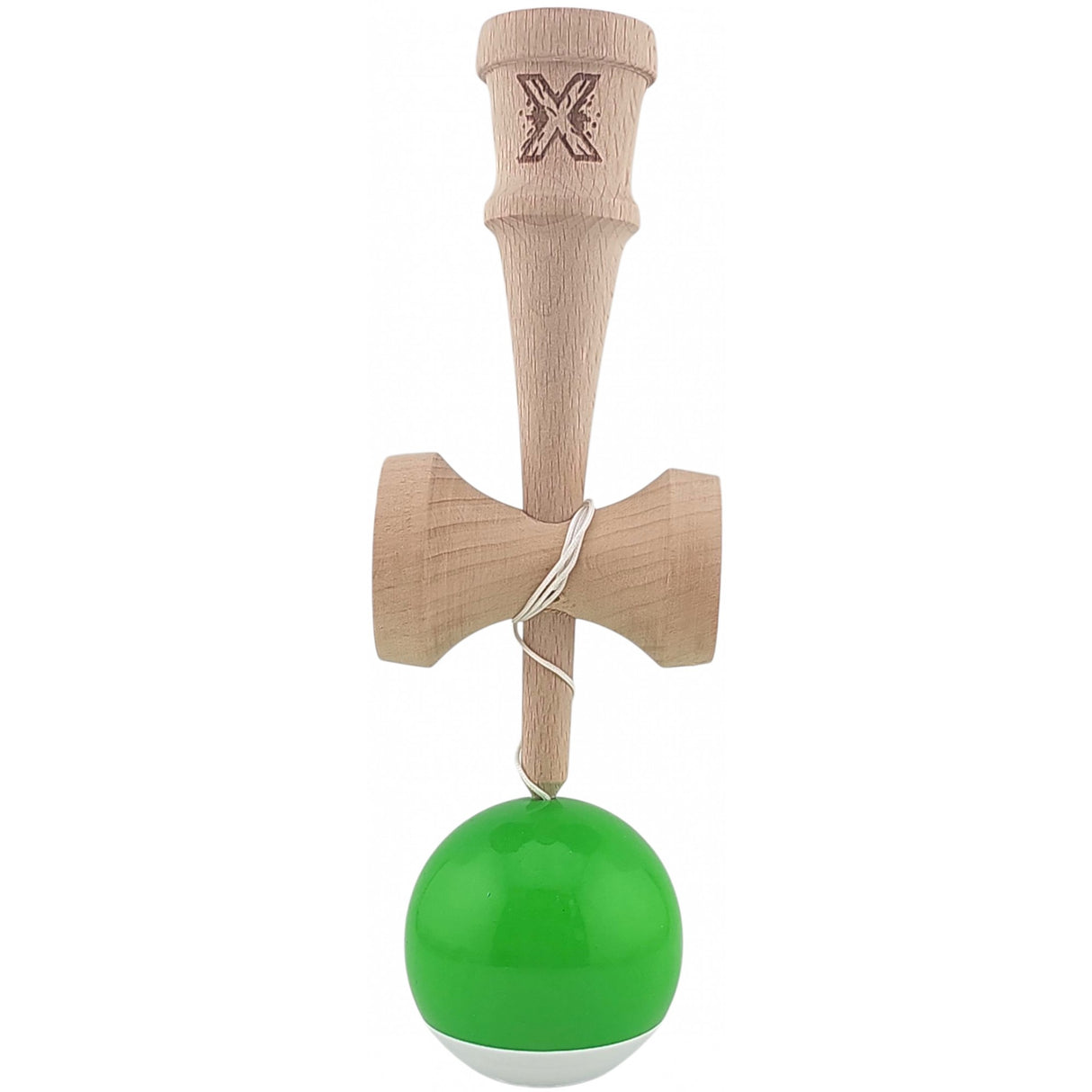 Kendama X Originala, Profesionala, Vivimall, Super Sticky din Lemn, 18 cm, Verde/Alb - vivimall.ro