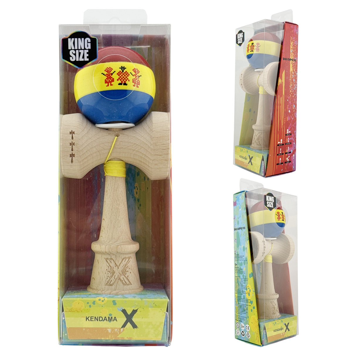 Kendama profesională Tricolor stil românesc, design gradient multicolor, vedere din spate