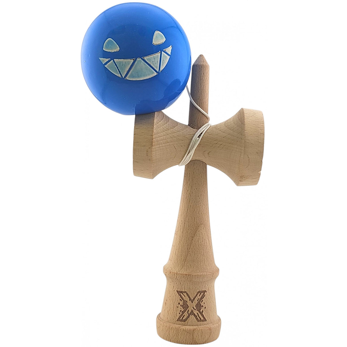 Kendama X Originala, Profesionala Limited Crazy Smile, Flippy, din Lemn, Super Stiky, 18 cm, Albastru