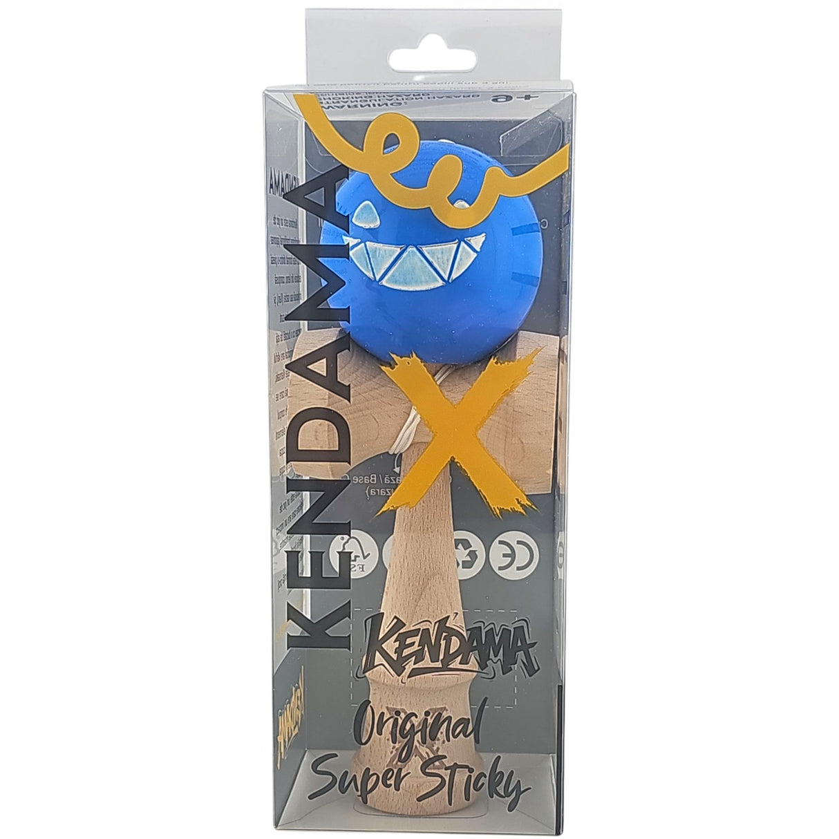 Kendama X Originala, Profesionala Limited Crazy Smile, Flippy, din Lemn, Super Stiky, 18 cm, Albastru