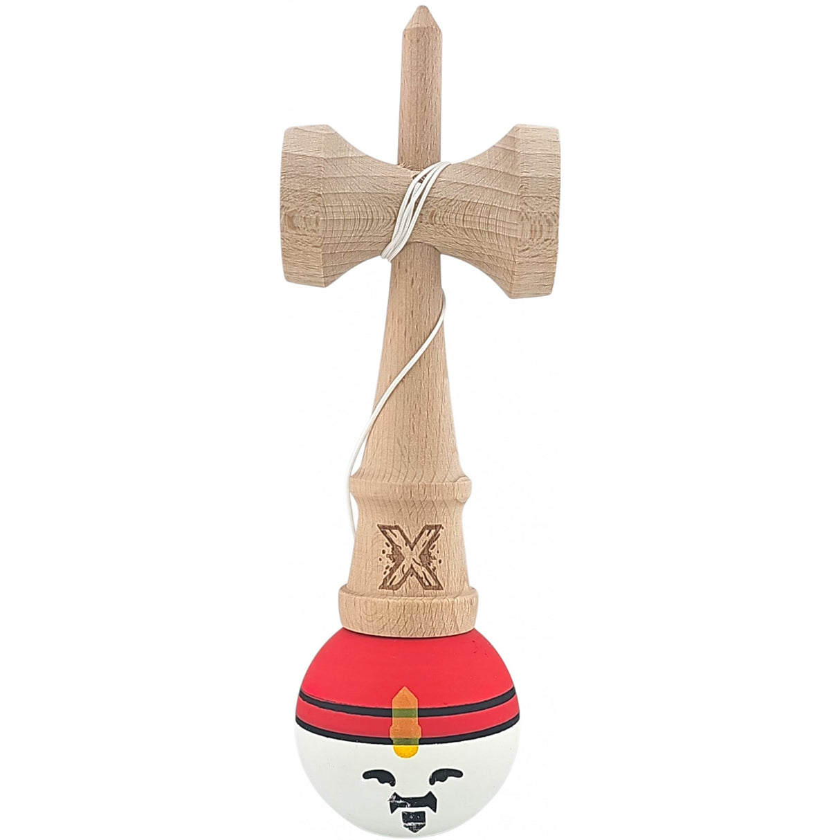 Kendama X Originala, Profesionala, Rege, Flippy, din Lemn, 18 cm, Rosu/Alb/Galben