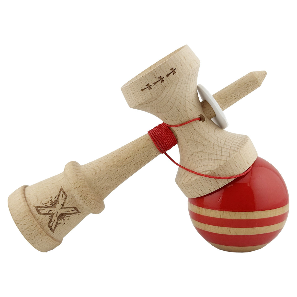 Kendama Originala X - Rainbow, Super Sticky, V3 King Size Cup, Gaura in Baza, Profesionala, Vivimall, din Lemn, 18 cm, Rosu