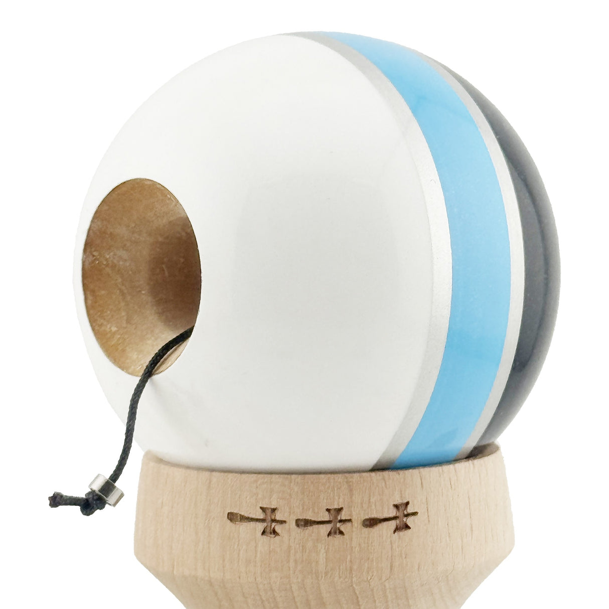 Kendama X Originala ROYAL SPIKE, Profesionala, Vivimall, Cupe Mari KING SIZE V3, Super Sticky, Gaura in Baza, Rulment Metalic, din lemn 18 cm, Ata 55 cm, Inel Albastru deschis