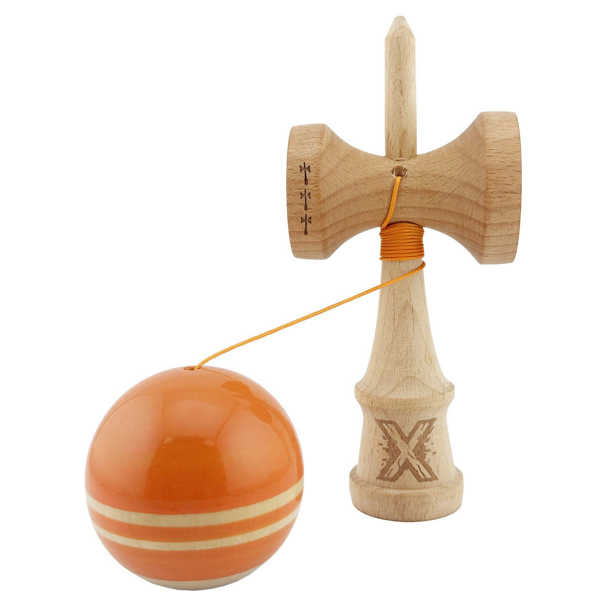 Kendama X Rainbow Originala, Profesionala, Vivimall, Big Cups V2, Super Sticky cu Cupe Mari, Rulment Metalic, din lemn 18 cm, Ata 55 cm, Portocaliu/Maro - vivimall.ro
