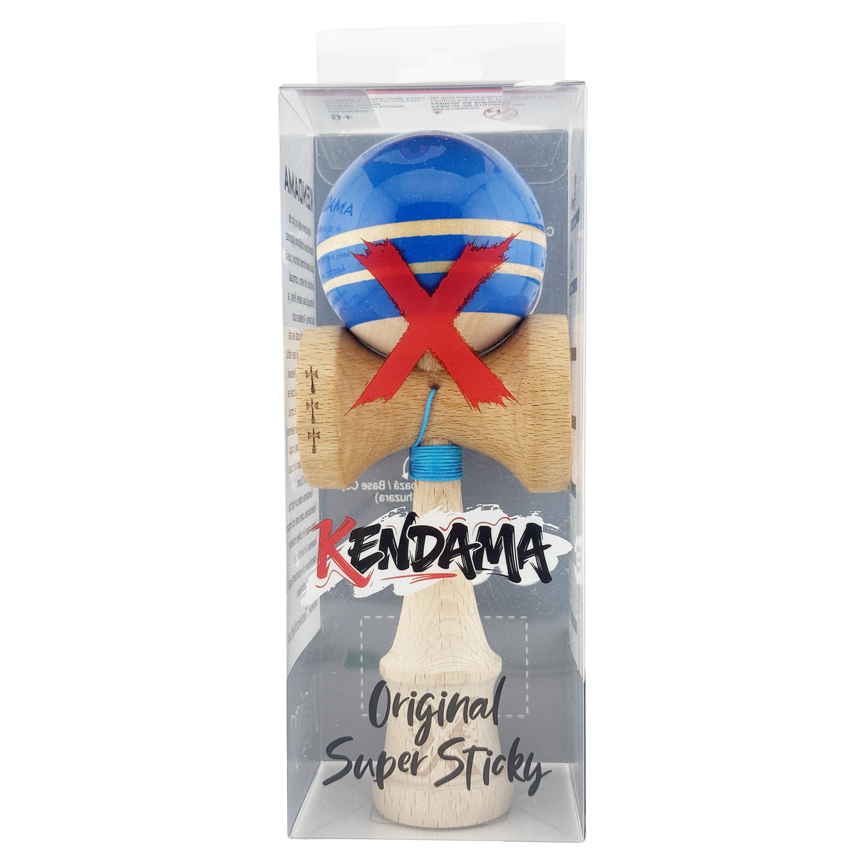 Kendama X Rainbow Originala, Profesionala, Flippy, Big Cups V2, Super Sticky cu Cupe Mari, Rulment Metalic, din lemn 18 cm, Ata 55 cm, Albastru/Maro - vivimall.ro