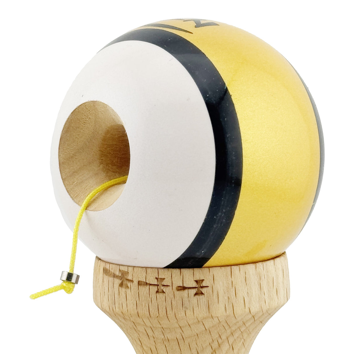 Kendama X ZEN Originala, Profesionala, Vivimall, Big Cups V2, Super Sticky Legendary Cupe Mari, Rulment Metalic cu Ata 55 cm, Auriu/Alb - vivimall.ro