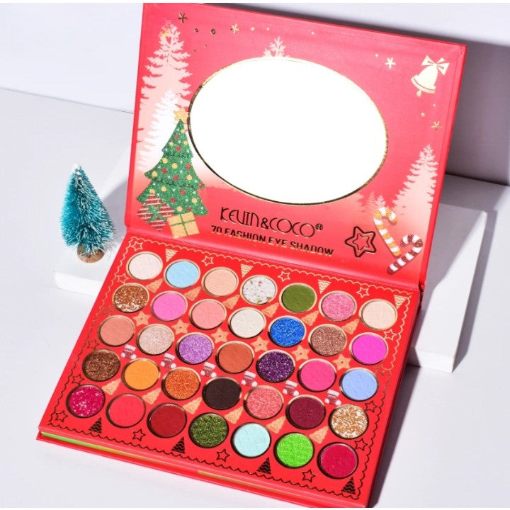 Set de Machiaj Kevin&Coco, 70 de Culori, Paleta de Farduri, Model Merry Christmas, Oglinda Ovala, 22.3x17.2x1.9 cm, Multicolor - vivimall.ro