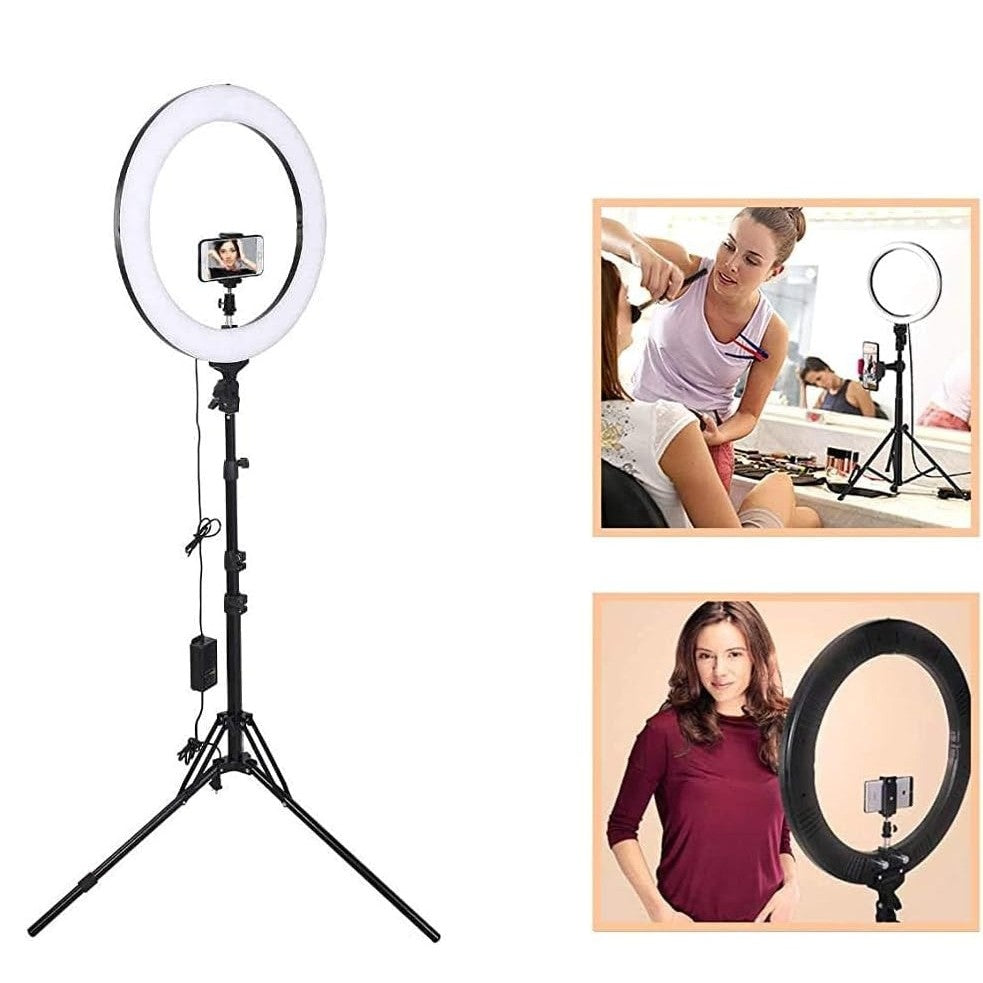 Lampa Circulara RingLight, Flippy, din ABS, 120 LED-uri, 3 Culori de Lumina, 3 Trepte de Intensitate, Rotire 360, 26 cm Diametru, Negru - vivimall.ro