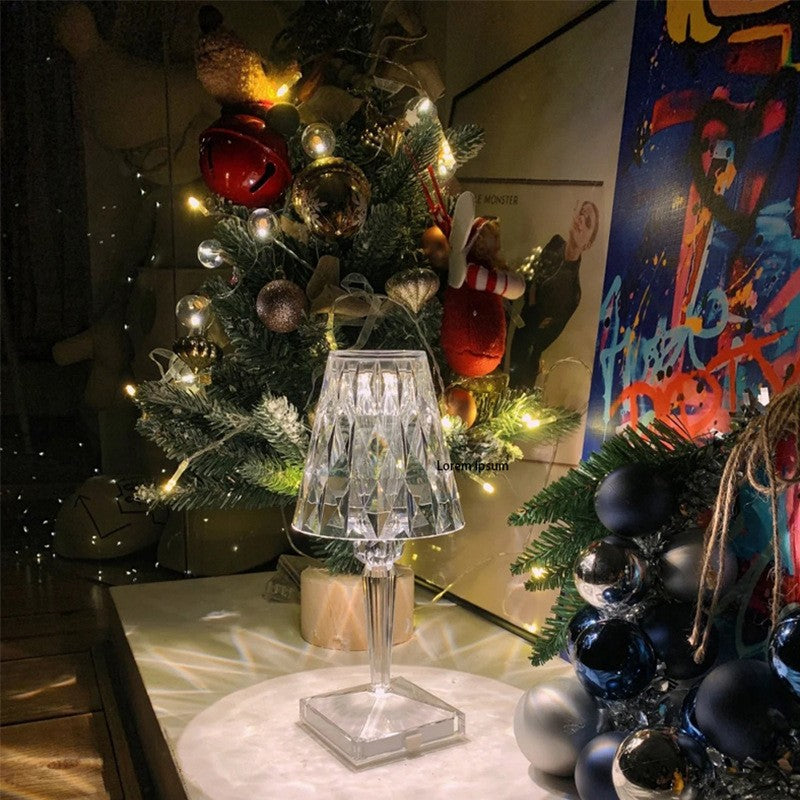 Lampa de birou pe LED RGB 16, Flippy, dimmer tactil, 3 nivele de intensitate, incarcare USB, 3W, Cristal Acrilic, 26x12 cm, cu telecomanda, transparent