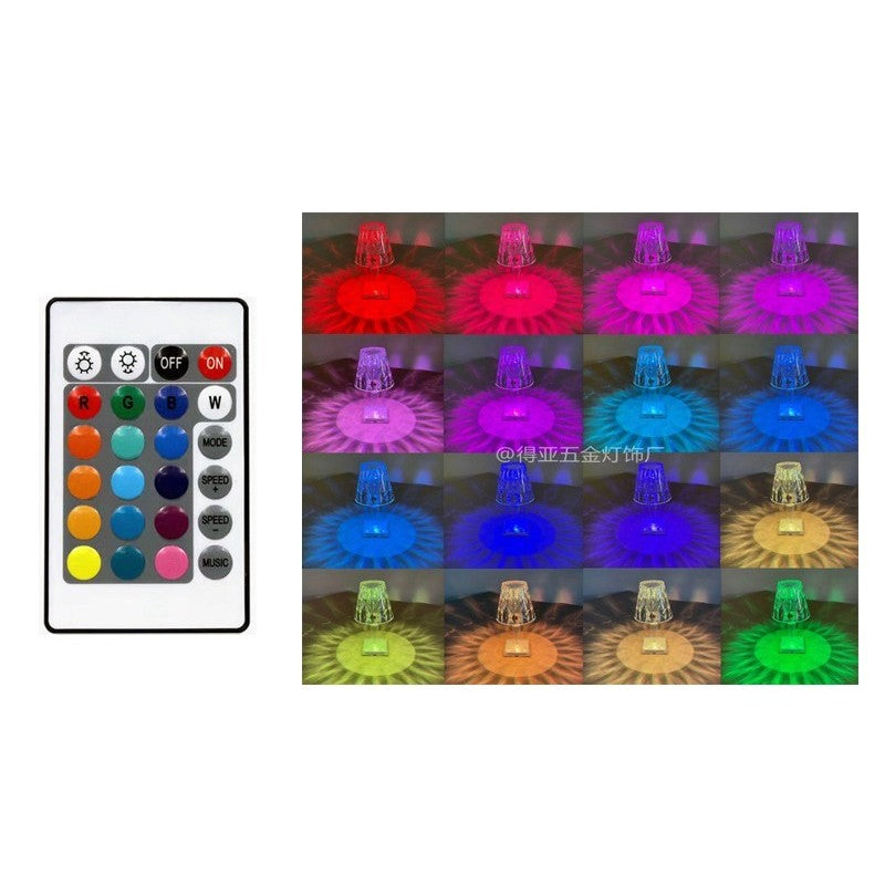 Lampa de birou pe LED RGB 16, Flippy, dimmer tactil, 3 nivele de intensitate, incarcare USB, 3W, Cristal Acrilic, 26x12 cm, cu telecomanda, transparent