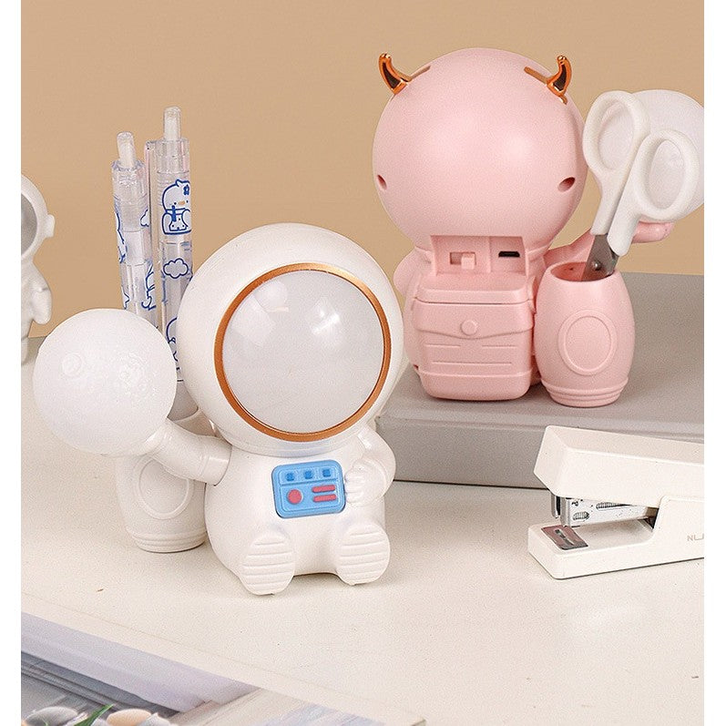 Lampa de Veghe 2in1, Flippy, Lampa, Ascutitoare si Spatiu Depozitare, Model Astronaut, Incarcare USB, din ABS, 12 x 7 x 11 cm, Lumina Led, Multicolor