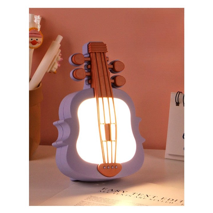 Lampa de Veghe, Vivimall, cu Protectie pentru Ochi, Model Violina, Lumina Calda, Incarcare USB, ABS, 14.3x5x9.9 cm, Mov/ Portocaliu - vivimall.ro