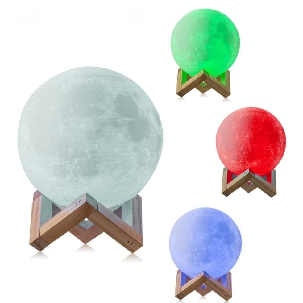 Lampa de veghe in forma de luna 3D Moon Light Multicolor, alimentare baterii, stand plastic inclus, 8 cm, Vivimall - vivimall.ro