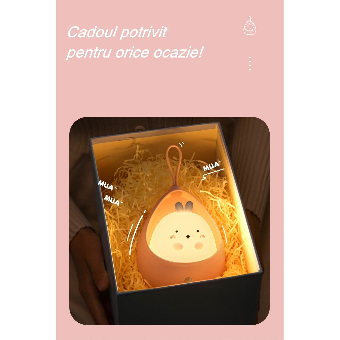 Lampa De Veghe Portabila Cu 2 Moduri De Functionare Silicon Non-Toxic, Reincarcabila Usb, Senzor Miscare, Pisicuta