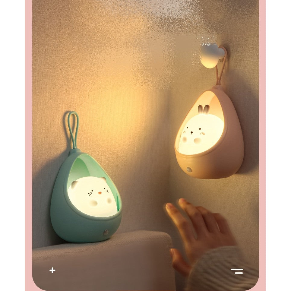 Lampa de veghe portabila cu 2 moduri de functionare Vivimall, silicon non-toxic, reincarcabila USB, senzor miscare, albastru, iepuras - vivimall.ro