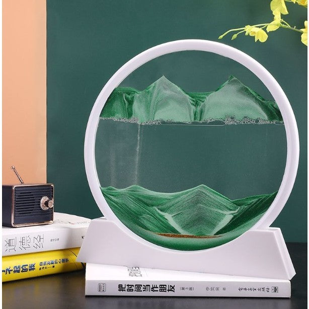 Clepsidra decorativa Vivimall, imagine 3D dinamica, nisipuri miscatoare, 25x26.5 cm, cadru alb, Verde smarald - vivimall.ro