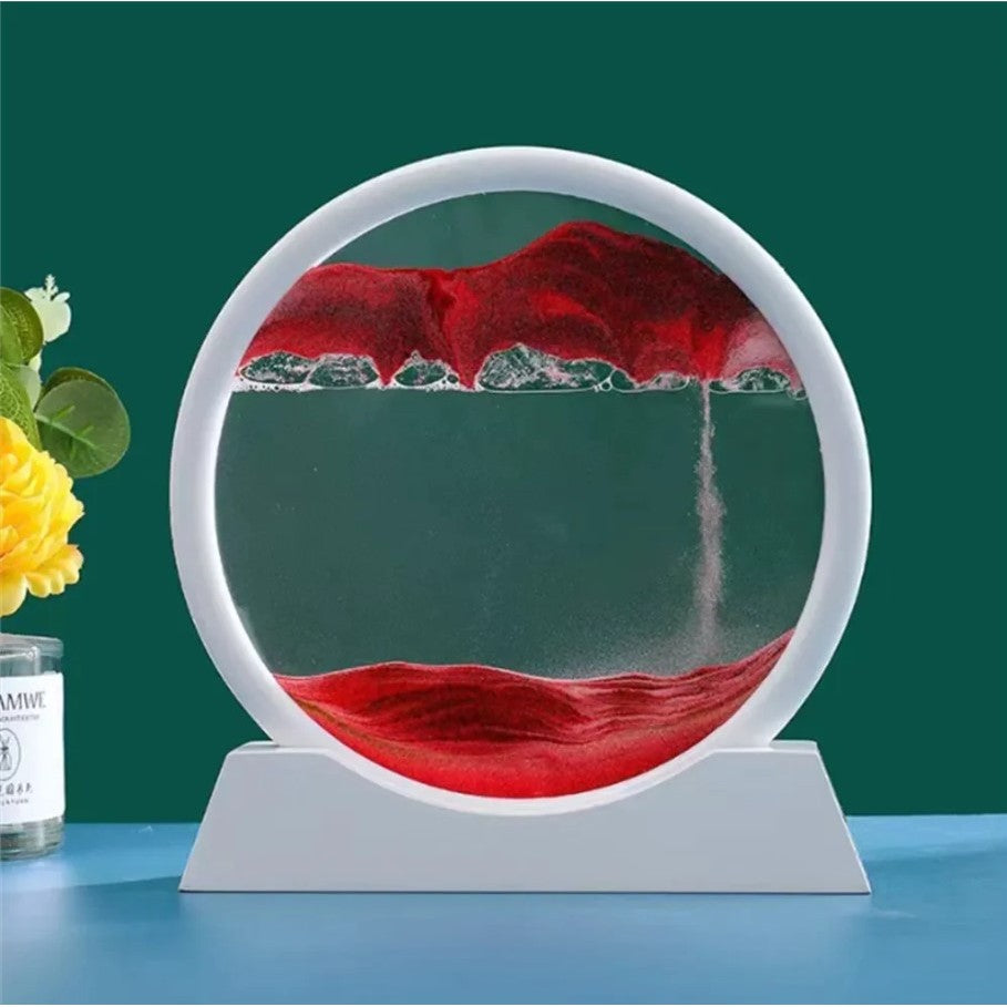 Clepsidra decorativa, Vivimall, imagine 3D dinamica, nisipuri miscatoare, 25x26.5 cm, cadru alb, Rosu - vivimall.ro