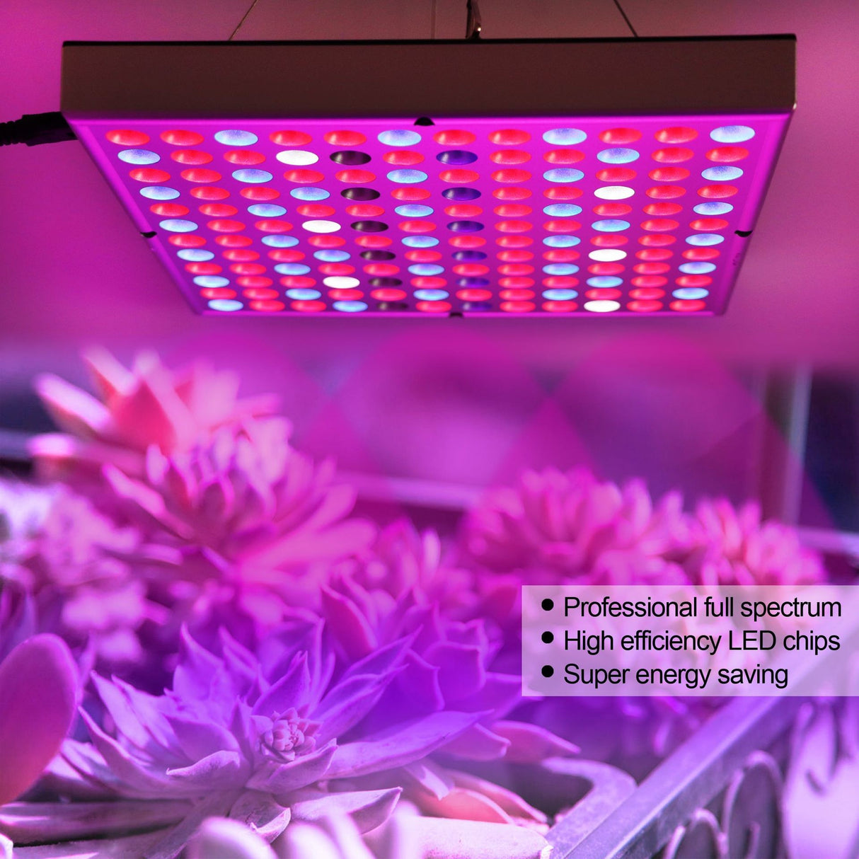 Lampa LED 45W Vivimall, pentru cresterea plantelor in interior, 225 de leduri, 165 leduri rosii, 60 albastre, 30 x 30 cm, multicolor