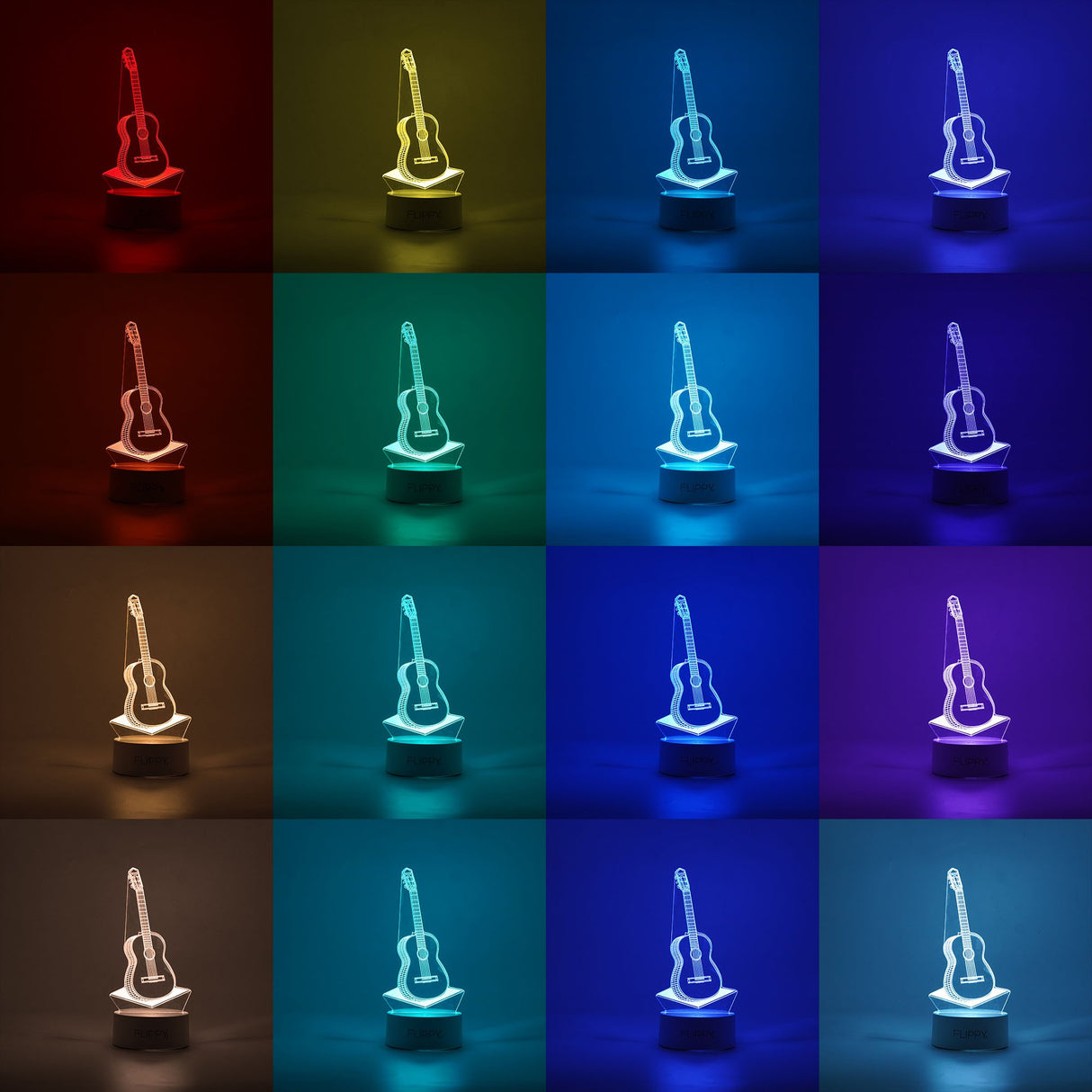 Lampa LED decorativa, Vivimall, 3D, Chitara, din material acril si lumina multicolora, alb - vivimall.ro