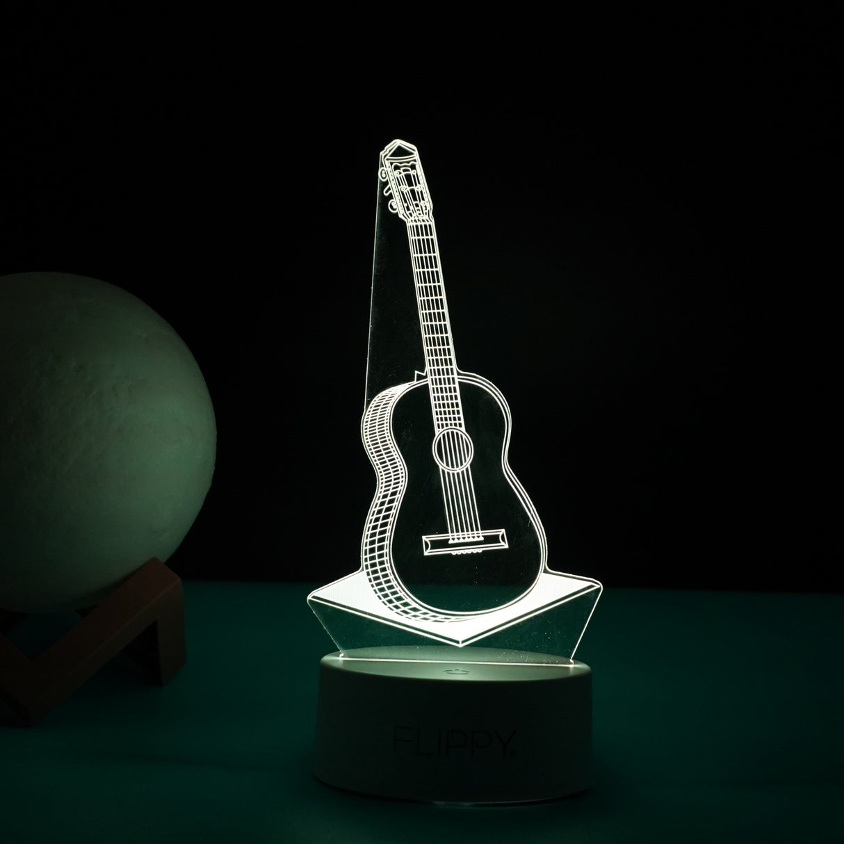 Lampa LED decorativa, Vivimall, 3D, Chitara, din material acril si lumina multicolora, alb - vivimall.ro